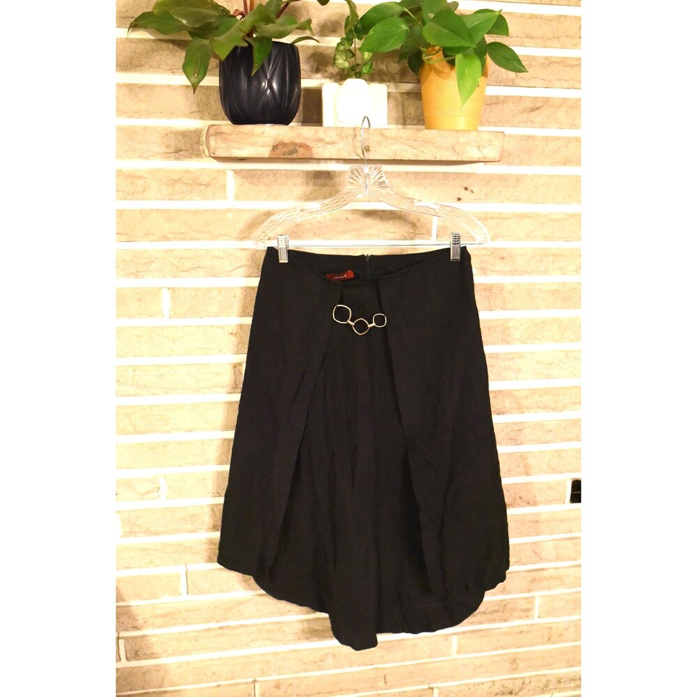 CREOLA black skirt S Linen Silk Blend Asymmetric hem ring faux belt festival